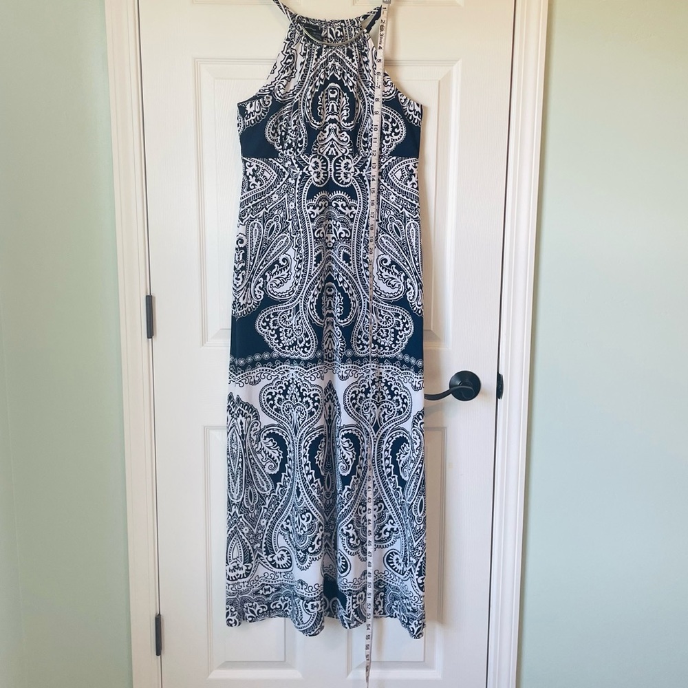 INC International Concepts Maxi Dress in White and Navy Blue